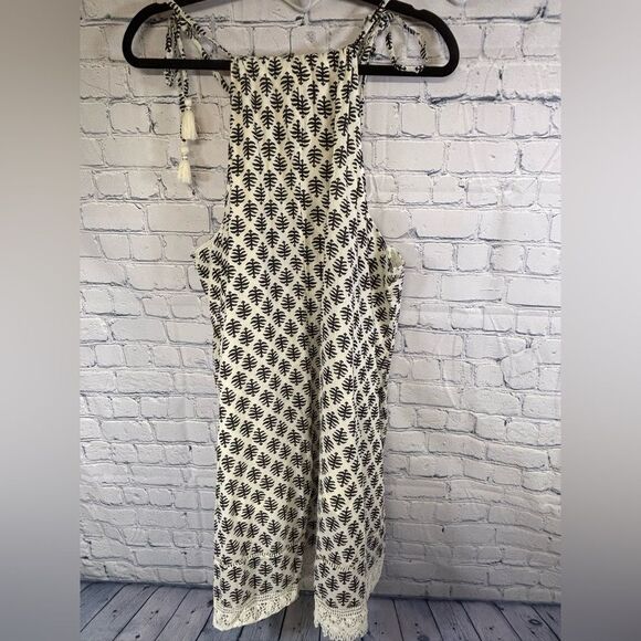 Old Navy Black Cream Embroidered Trim Tassel Tie Cotton Cowgirl Sun Dress XL - Picture 2 of 10